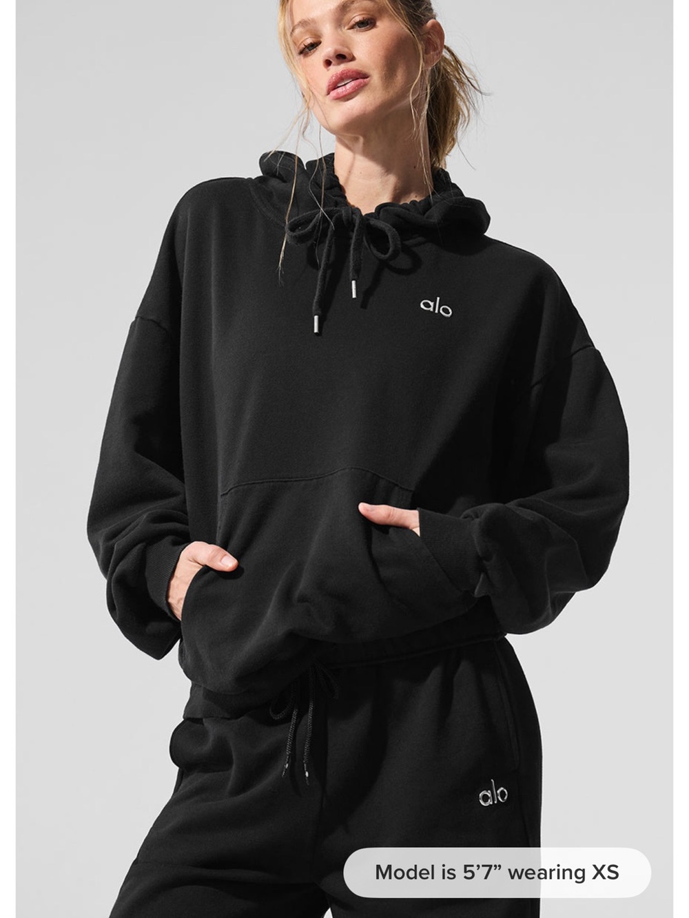 ALO Yoga Black Crewneck Hoodie Sweatshirt - Minimal Logo (unisex so runs big)